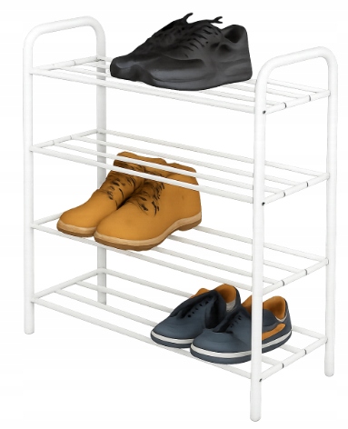 REGAŁ STOJAK METALOWY DUŻY PÓŁKA NA BUTY 4 POZIOMOWA STYLOWA BIAŁA