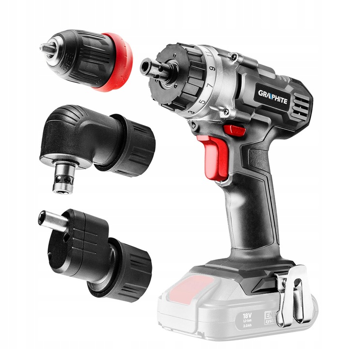 GRAPHITE Wiertarko Wkrętarka Akumulatorowa 18V Energy + 3 Adaptery