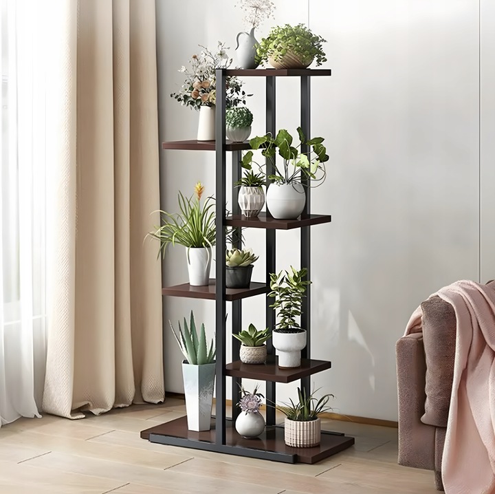 KWIETNIK METALOWY PIĘTROWY STOJĄCY STOJAK LOFT PÓŁKI NA KWIATY DĄB WYSOKI