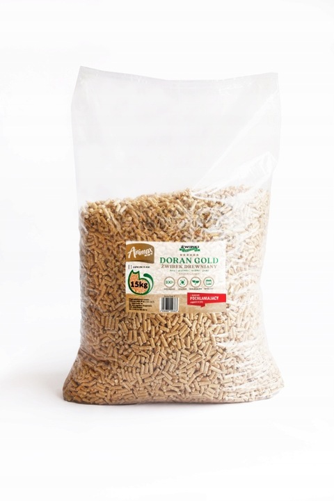 DUŻY ŻWIREK DREWNIANY DLA KOTA KRÓLIKA ŚWINKI PELLET 15 KG JASNY 30 LITRÓW