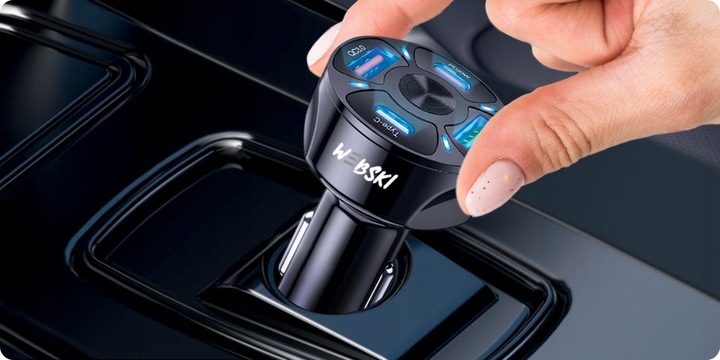 ZESTAW ŁADOWARKA SAMOCHODOWA 6A 30W 2X USB 2 X USB-C Z KABLEM COMBO USB 6W1