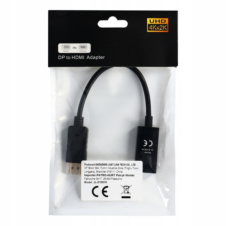 Adapter Kabel Display Port do HDMI 2.0 przejściówka do monitora DP 4K 60Hz