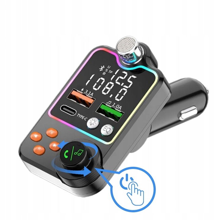 TRANSMITER BLUETOOTH SAMOCHODOWY BT 5.0 ŁADOWANIE QC 3x USB RGB AUDIO