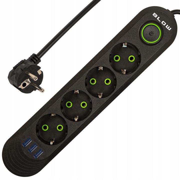 PRZEDŁUŻACZ LISTWA ZASILAJĄCA WŁĄCZNIK 3x USB 4 GNIAZDA 3m