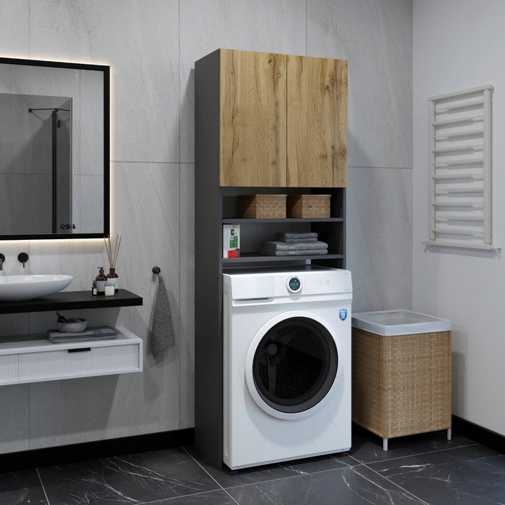 REGAŁ ŁAZIENKOWY SZAFKA NAD PRALKE ANTRACYT WOTAN 4 PÓŁKI