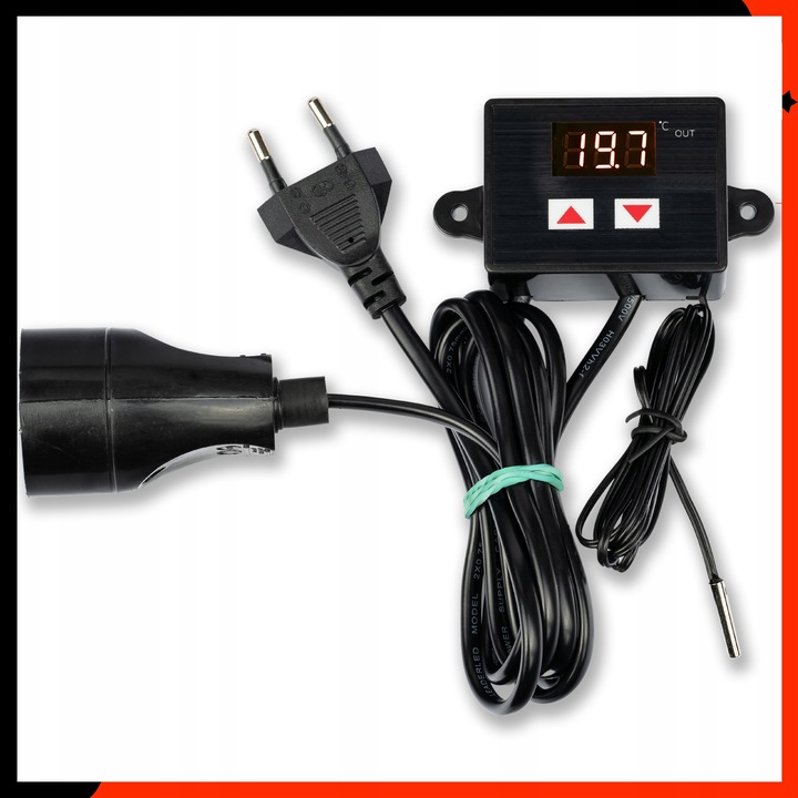 TERMOSTAT ELEKTRONICZNY REGULATOR TEMPERATURY Z GNIAZDKIEM I WTYCZKĄ 230V
