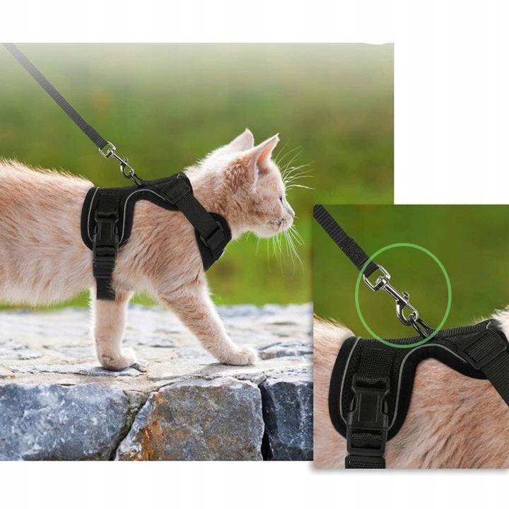 PROFESJONALNE SZELKI BEZUCISKOWE SPACEROWE REGULOWANE DLA KOTA + SMYCZ M