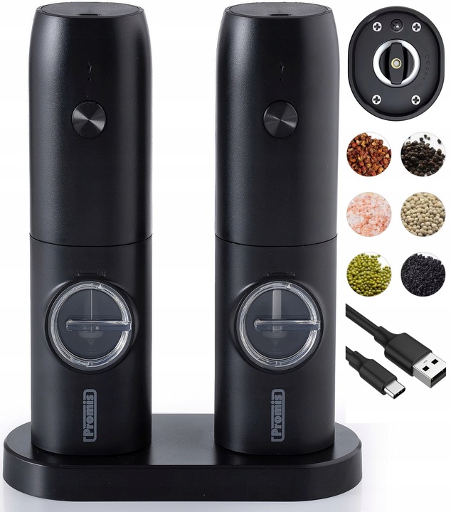 ELEKTRYCZNY MŁYNEK DO PIEPRZU SOLI PRZYPRAW AKKU ŁADOWANIE USB ZESTAW