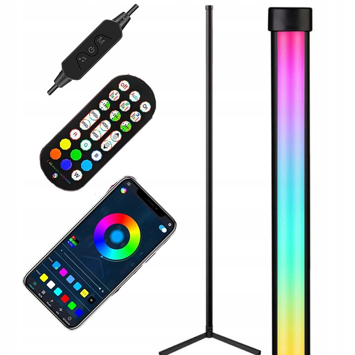 LAMPA NAROŻNA PODŁOGOWA STOJĄCA LED RGB PILOT APKA