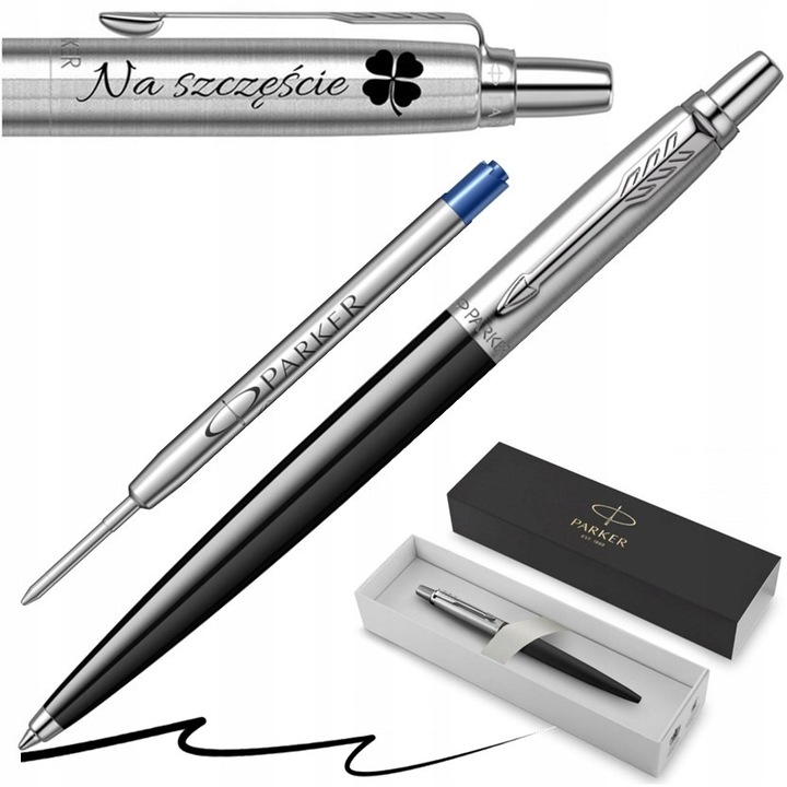 Długopis Parker Stalowy Czarny GRAWER wkład Czarny Egzamin Ósmoklasisty