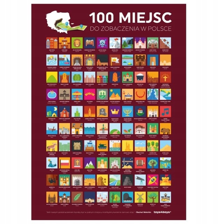 MAPA ZDRAPKA PLAKAT BUCKET LIST 100 MIEJSC POLSKA PREZENT NA URODZINY