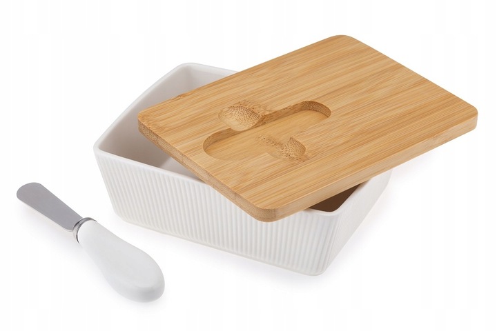 MASELNICA Maselniczka porcelanowa z nożykiem OSBORN biała z bambusem