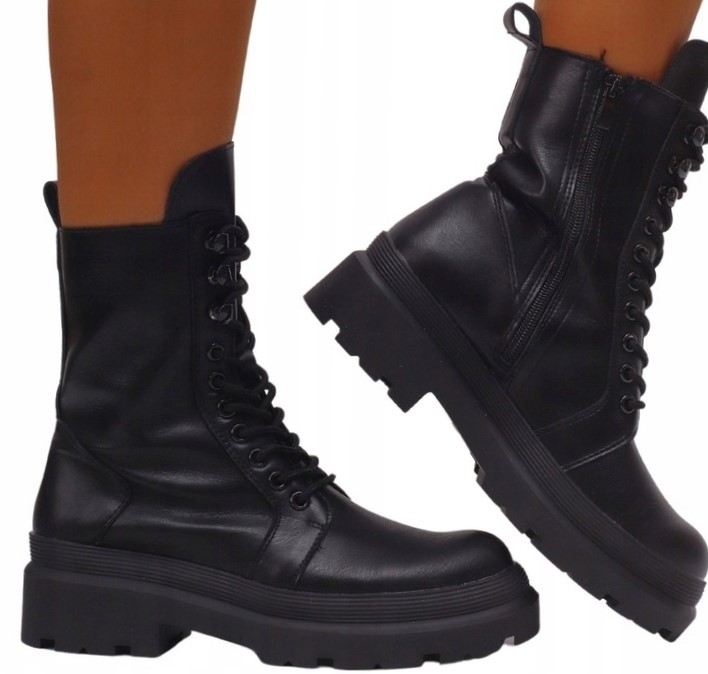 BOTKI DAMSKIE GLANY BUTY TRAPERKI ZIMOWE NA SUWAK