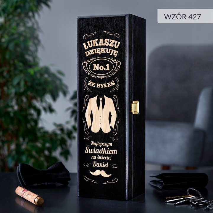 PODZIĘKOWANIE DLA ŚWIADKA PREZENT DLA ŚWIADKA DREWNIANA SKRZYNKA NA WINO