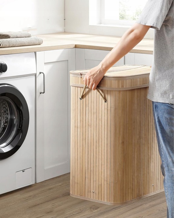 KOSZ NA PRANIE BAMBUSOWY BIELIZNĘ SKŁADANY POJEMNY JEDNOKOMOROWY WĄSKI