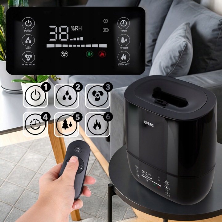 Nawilżacz powietrza EBERG HUMI aromaterapia jonizacja pilot 5w1 WiFi