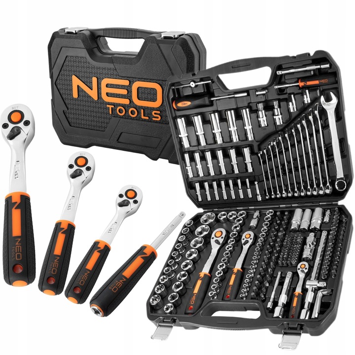 NEO ZESTAW KLUCZE NASADOWE 1/2" 3/8" 1/4" 219ele CRV PŁASKIE TORX