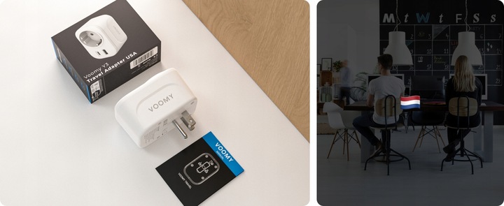 VOOMY Uniwersalna Przejściówka Gniazda USA EU Ładowarka USB i USB-C ŚWIAT