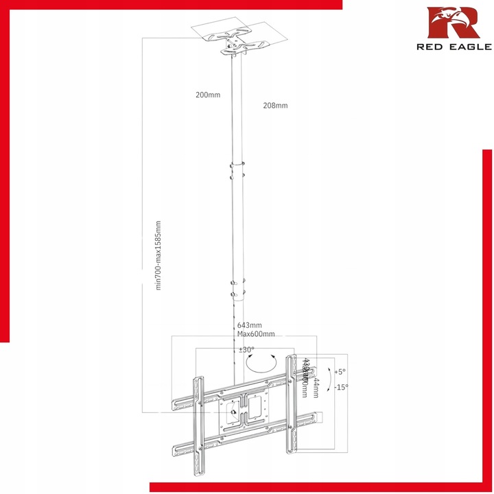 Uchwyt Sufitowy Do Telewizora Wieszak TV 30-75 CALI Regulowany