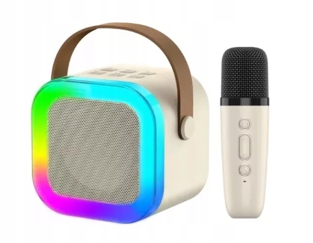 ZESTAW KARAOKE PRZENOŚNY GŁOŚNIK +2 MIKROFONY ŚWIECĄCY EFEKTY DŹWIĘKOWE USB