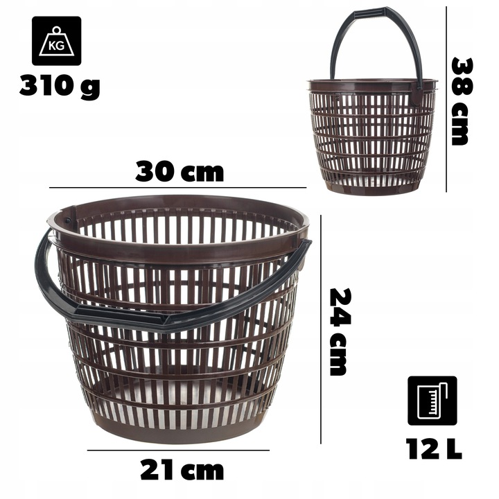 KOSZ KOSZYK NA GRZYBY ZIEMNIAKI WARZYWA OWOCE 12L DUŻY POJEMNIK UNIWERSALNY