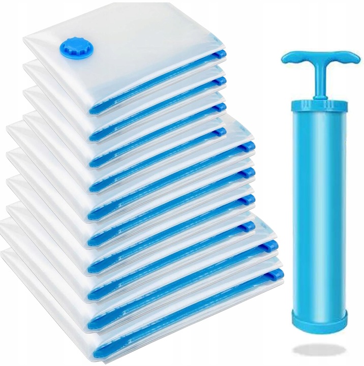 WORKI PRÓŻNIOWE Na Ubrania Pościel Torby, ZESTAW 10 SZTUK + POMPKA