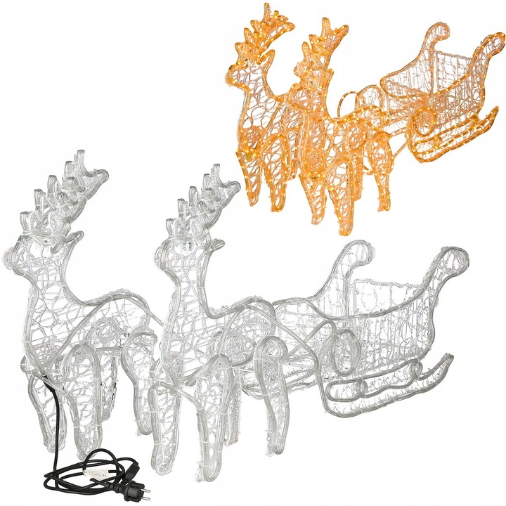 RENIFERY Z SANIAMI ŚWIECĄCE DUŻE 150cm OZDOBA Z GŁOWĄ SANIAMI DEKORACJA XXL