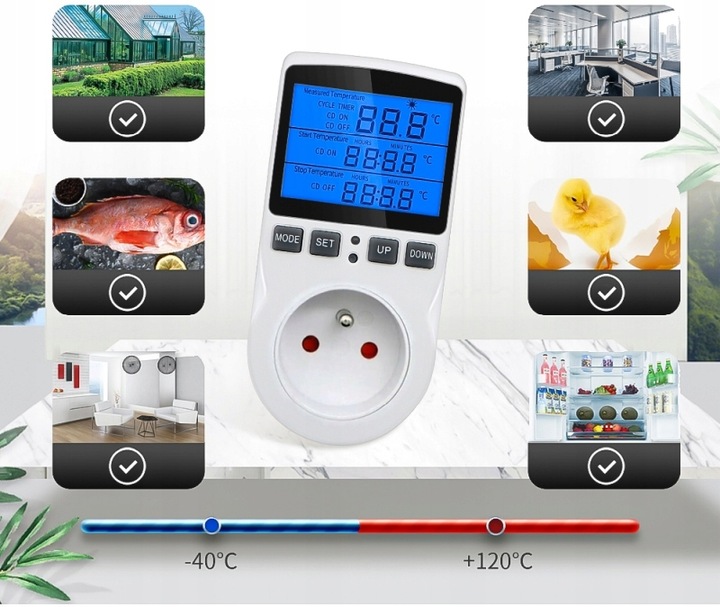 TERMOSTAT ELEKTRONICZNY REGULATOR TEMPERATURY GNIAZDO SIECI 230V max.