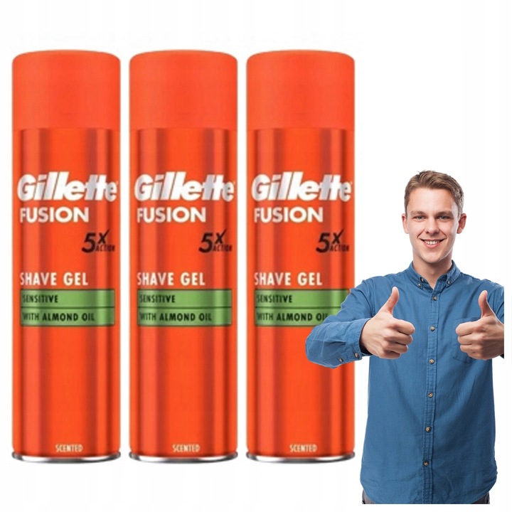 Gillette Fusion 5 Sensitive Żel Do Golenia 200 ml x3