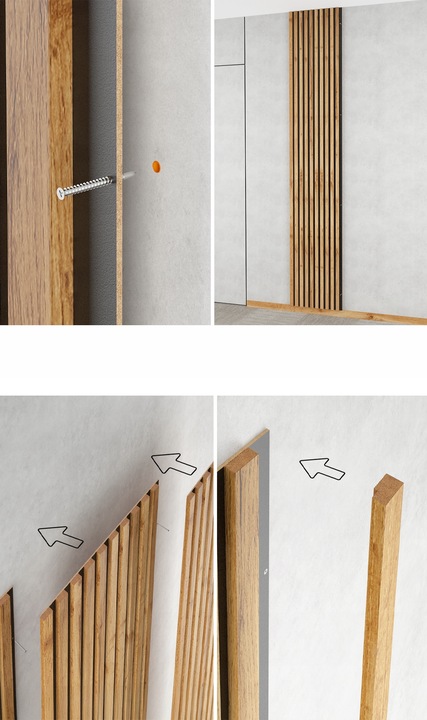 LAMELE ŚCIENNE CZARNE NA PŁYCIE CZARNEJ 510x2750mm