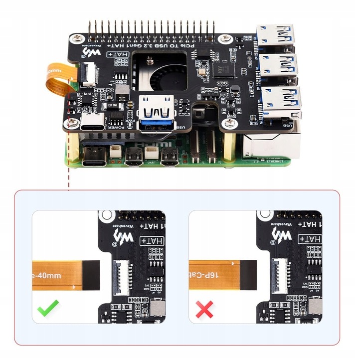 Rozszerzenie PCIe USB 3.2 dla Raspberry Pi 5, HUB PCIe na 4 x USB