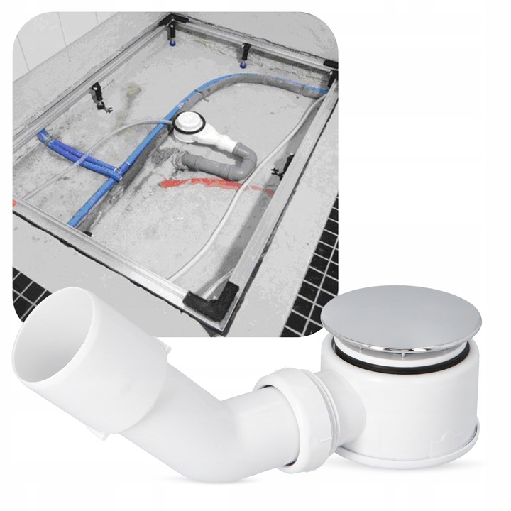 Syfon Brodzika 50 mm CZYSZCZONY GÓRY Odpływ Prysznica Wanny Niski