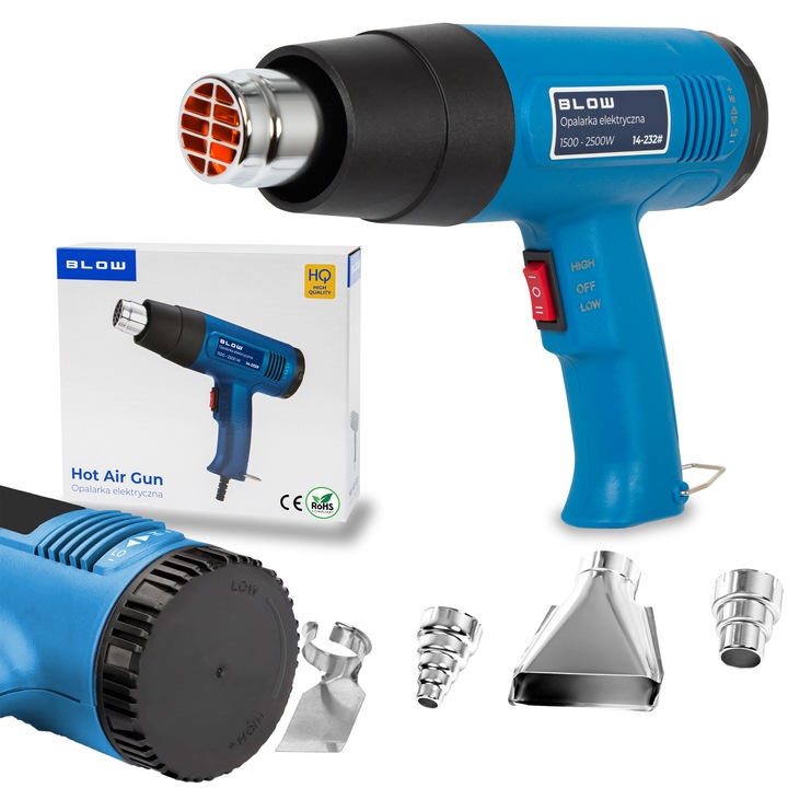 MOCNA OPALARKA ELEKTRYCZNA 2 BIEGI 100-650°C 2500W REGULACJA 230V + 4