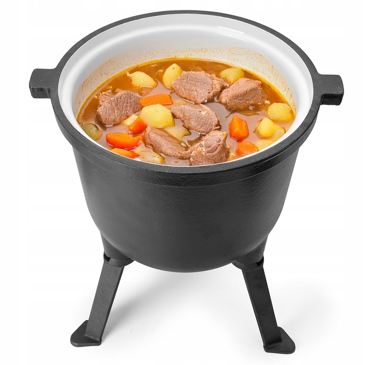 KOCIOŁEK MYŚLIWSKI ŻELIWNY EMALIOWANY GARNEK STOJĄCY NA OGNISKO 10L