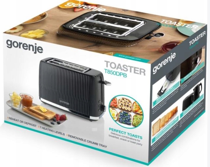 TOSTER T850DPB GORENJE OPIEKACZ NA DWA TOSTY DWIE KANAPKI ROZMRAŻANIE