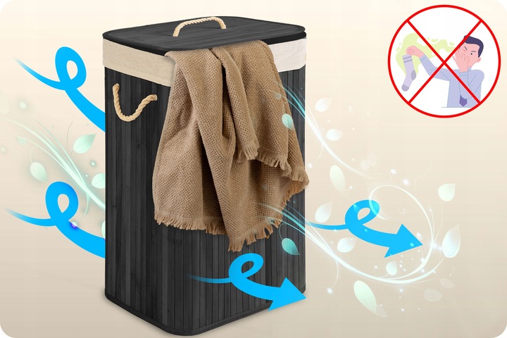 BAMBUSOWY KOSZ NA PRANIE BIELIZNĘ DUŻY POJEMNIK Z POKRYWĄ 72L