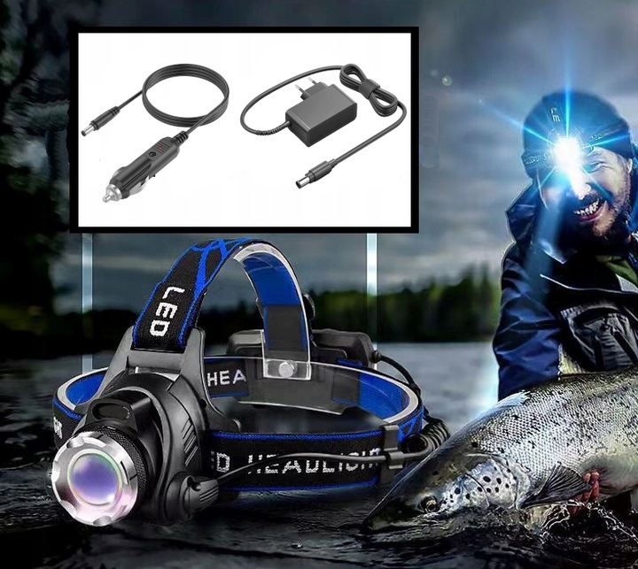 LATARKA CZOŁOWA CZOŁÓWKA LED REFLEKTOR + BATERIE 3 TRYBY ŚWIECENIA 2 x AKUM