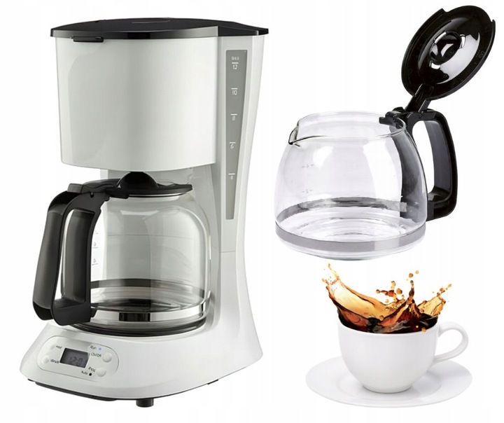 EKSPRES DO KAWY PRZELEWOWY KOMPAKTOWY QUIGG BIAŁY 1,5L 900W + TIMER