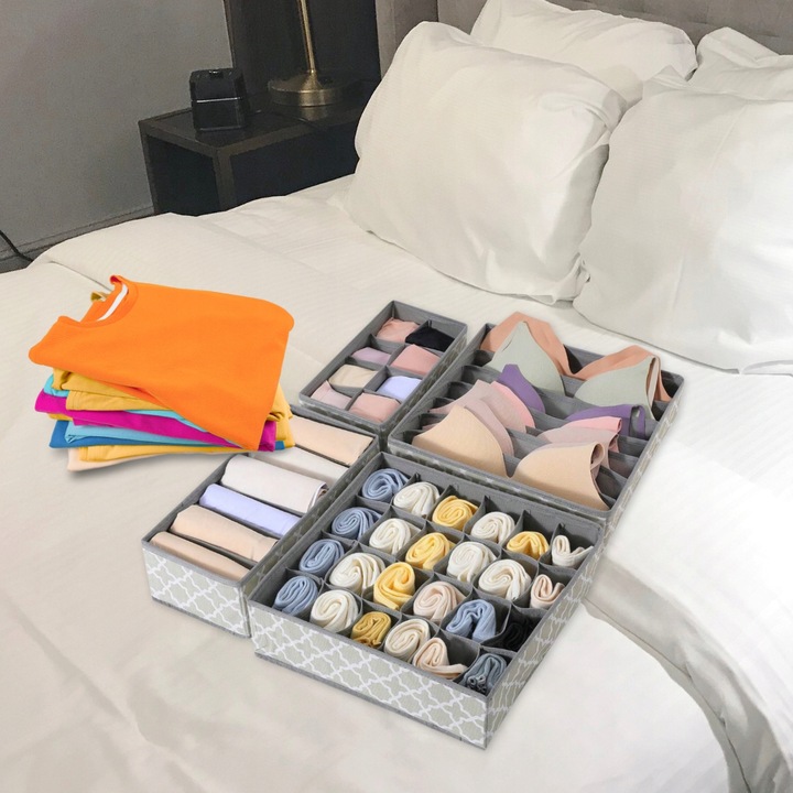 4x ORGANIZER NA BIELIZNĘ SKARPETKI UBRANIA DO SZUFLADY SZAFY ZESTAW