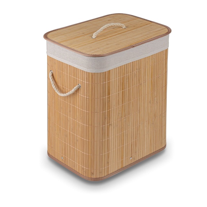 KOSZ na PRANIE Pojemnik na ZABAWKI BAMBUSOWY z POKRYWĄ Tadar 42x32x50 cm