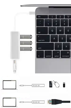 Przejściówka HUB USB-C Fast Ethernet 3x USB 3.0 RJ45 Adapter Kabel RJ-45