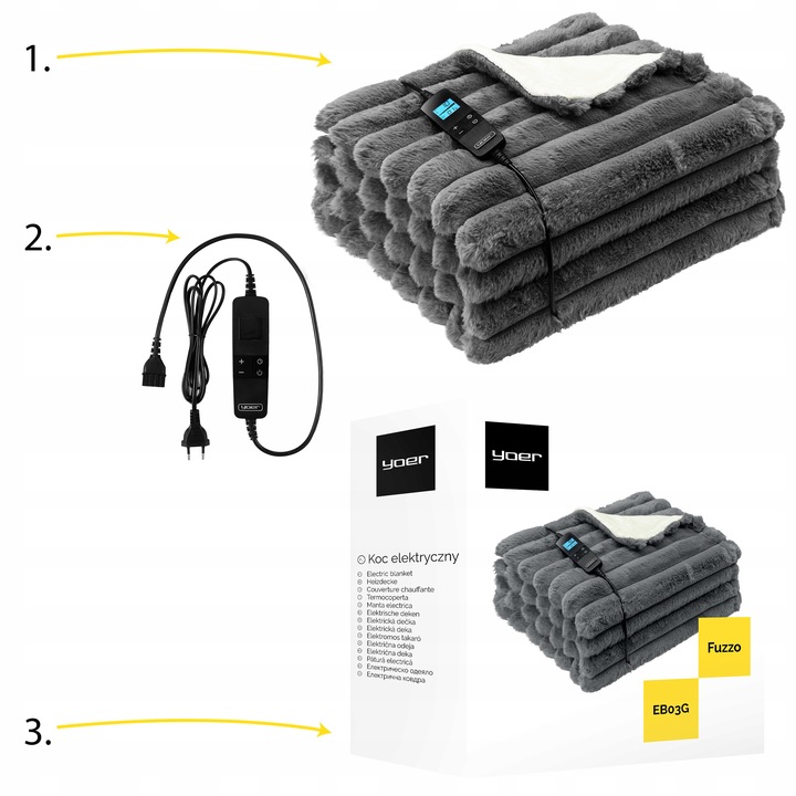 Koc elektryczny DUŻY 180x160 Mata grzewcza Yoer pilot LCD gruby 160W +Timer