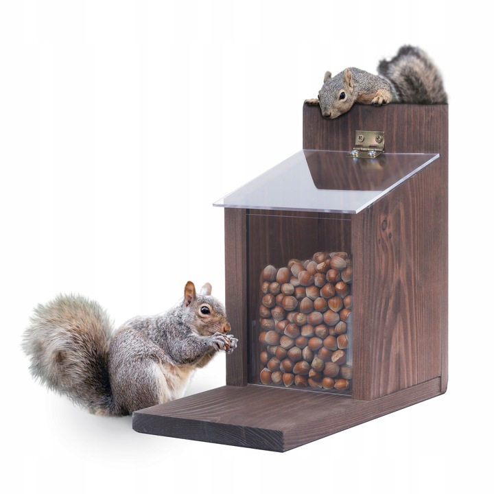 Karmnik Dla Wiewiórek Drewniany Domek Impregnowany Duży Orzechowa