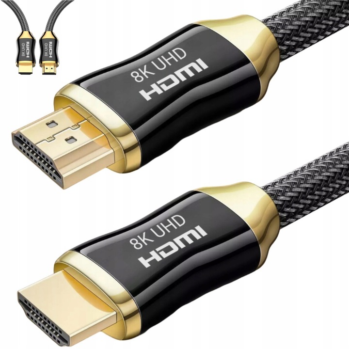 KABEL HDMI PRZEWÓD SZYBKI 2.1 HIGH SPEED 8K TV MOCNY GRUBY OPLOT ZŁOTE