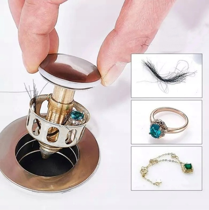 KOREK UMYWALKOWY Z SITKIEM automatyczny bez przelewu klik klak SREBNY