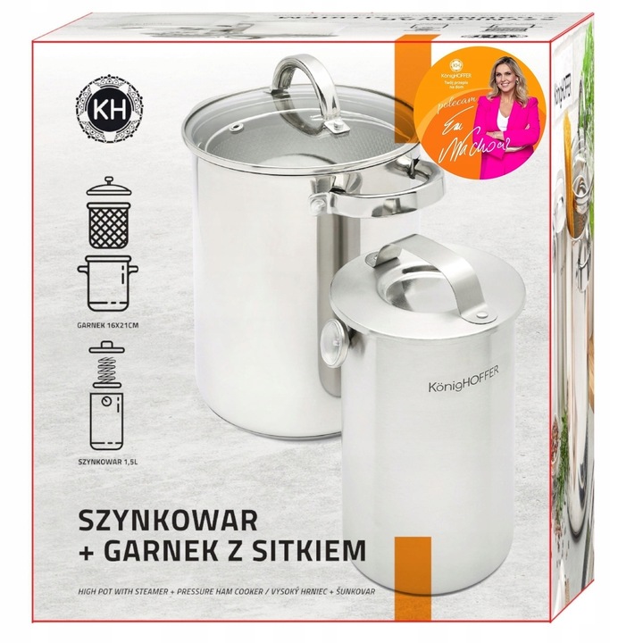 SZYNKOWAR z TERMOMETRE Zestaw Wędliniarski Garnek z SITKIEM 4L Konighoffer