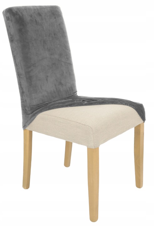 ZESTAW 4 SZT. POKROWIEC NA KRZESŁO SZARY WELUR ELASTYCZNY GRUBY POKROWCE