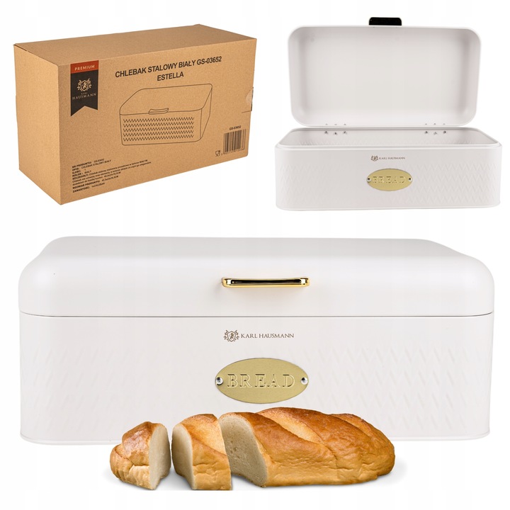 Duży CHLEBAK Pojemnik na Pieczywo Chleb bułki STALOWY Biały Karl