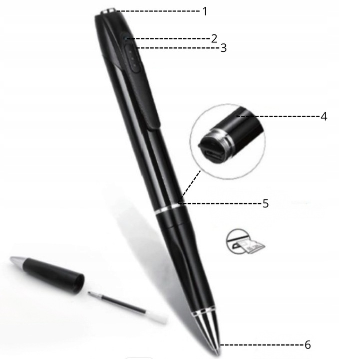 DYKTAFON DŁUGOPIS SZPIEGOWSKI MINI CYFROWY PODSŁUCH MAŁY PENDRIVE 32GB