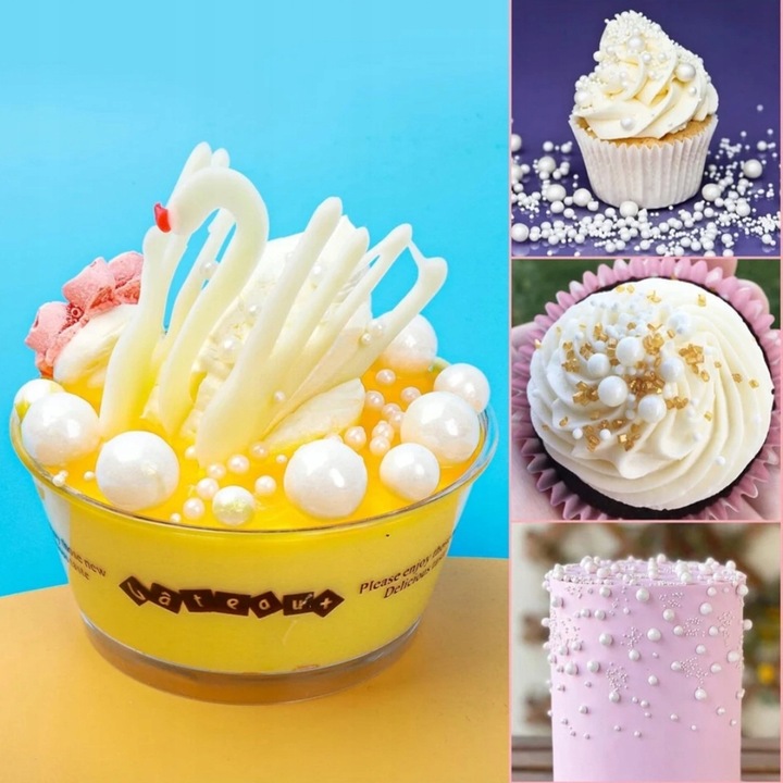 POSYPKA PERŁOWA PEREŁKI BŁYSZCZĄCE BIAŁE DUŻE 90g NA TORT KOMUNIĘ 1101